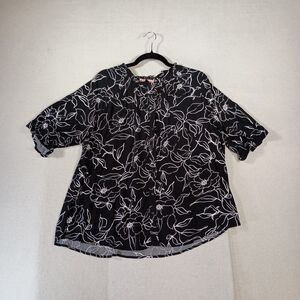 East Adeline Top Womens Size 1X Button Front Floral Print Ruffle Career Office
